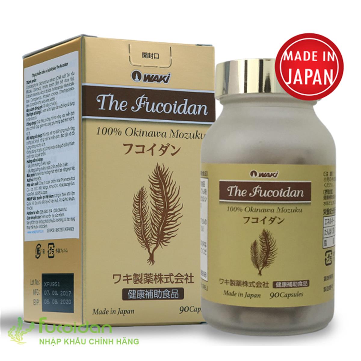 Viên nang Waki The Fucoidan chiết xuất từ tảo Mozuku Nhật Bản, Hộp 90 viên